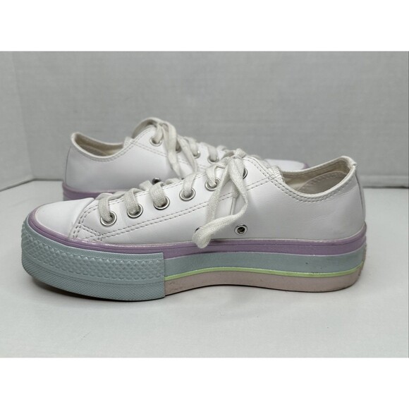 Womens Converse CTAS Lift Ox Platform Shoes Pastel Glitter Rainbow White US 6 - Picture 7 of 8